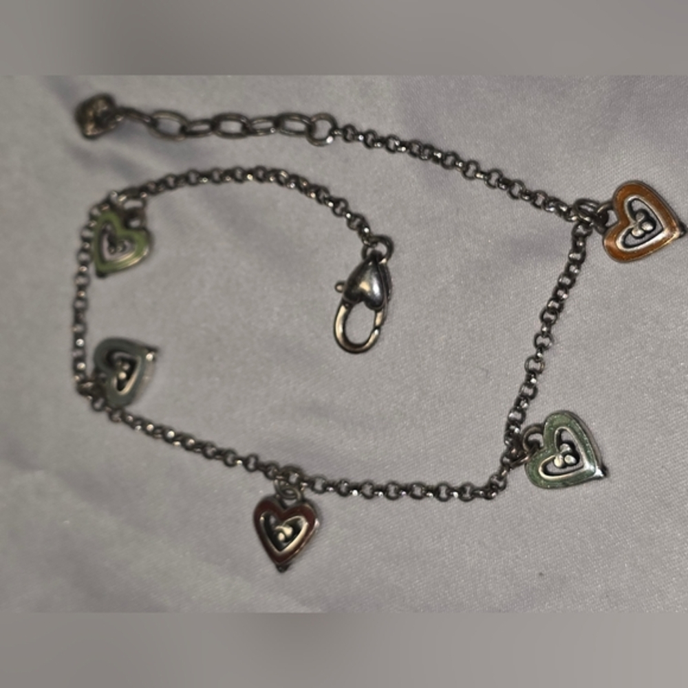 Brighton Silver Tone Heart Charm Bracelet Dangle‎ Adjustable Trendy Jewelry